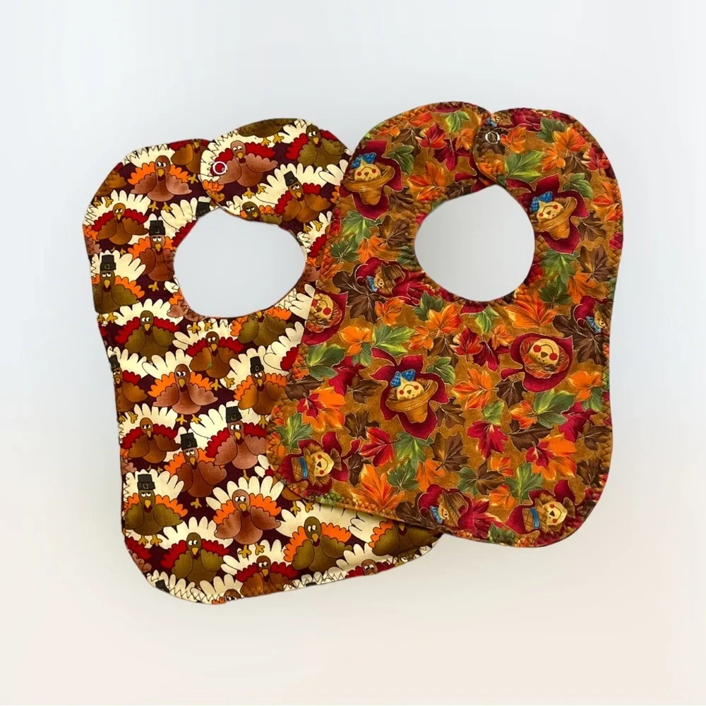 Lot/2 Handmade Thanksgiving Bibs OOAK